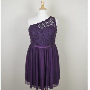 David's Bridal PLUM Short Lace Mesh One Shoulder